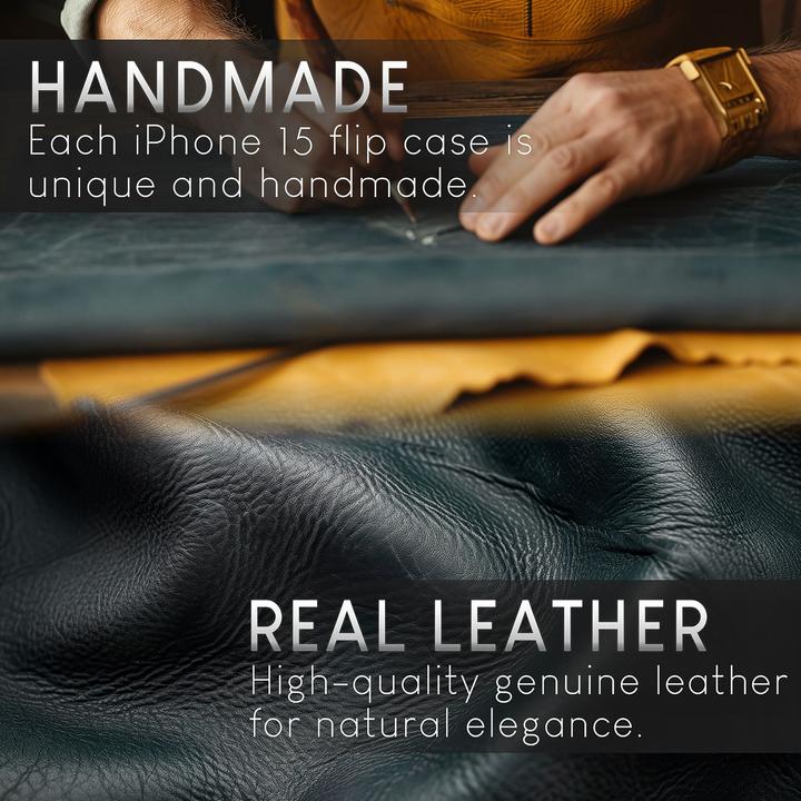 Produktbild Nalia Echt Leder Flip Case Hülle mit Magnetverschluss (Apple iPhone 15)