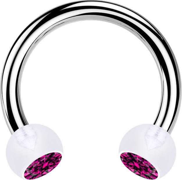 Star Piercing Circular Barbell silber mit zwei Kugeln transparent Kristall fuchsia (ohne Messing, Chirurgenstahl 316L, Bioflex)