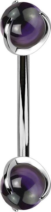Star Piercing Micro Banane silber Innengewinde mit zwei Kugeln Amethyst Stein gefasst (Mineralisch, ohne Messing, Titan G23)