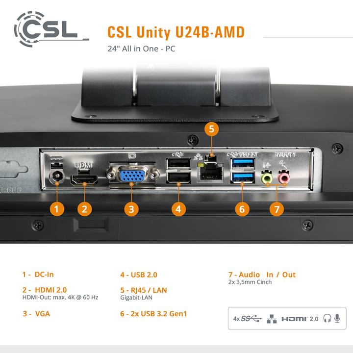 Actual product image CSL All-in-One-PC Unity U24B-AMD / 5700G / 4000 GB / 64 GB / Windows 11 Pro (AMD Ryzen 7 5700G, 64 GB, 4000 GB, AMD Radeon Graphics)