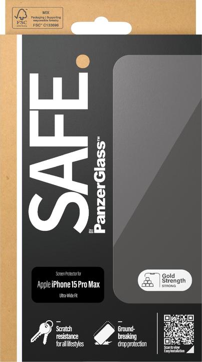 Produktbild PanzerGlass SAFE. Screen Protector Ultra-Wide Fit (1 Stück, Apple iPhone 15 Pro Max)
