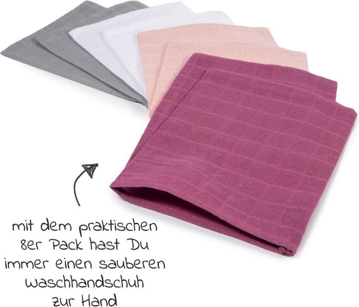 Actual product image Makian Baby flannels & wash mitts Gauze wash mitt 8-pack 15 x 20 cm - Orchid