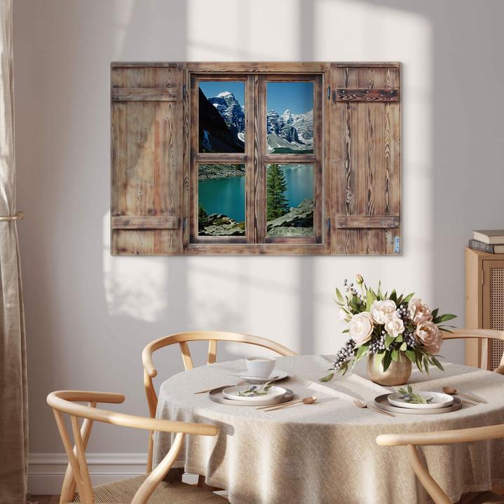 Immagine prodotto Trenddeko Finestra di legno 3D - idillio del lago di montagna (60 x 40 cm)