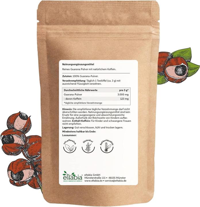 Actual product image Eltabia Guarana powder from Brazil | Natural caffeine in premium raw food quality as a coffee substitute (Powder)