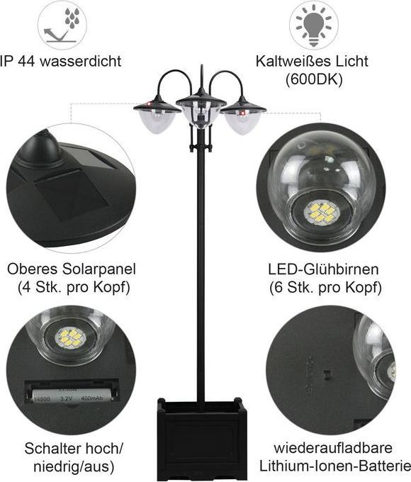 Immagine prodotto Swisshandel24 Luce solare da giardino Lampada a 3 teste con base per vaso da fiori Impermeabile in acciaio inox (IP44)