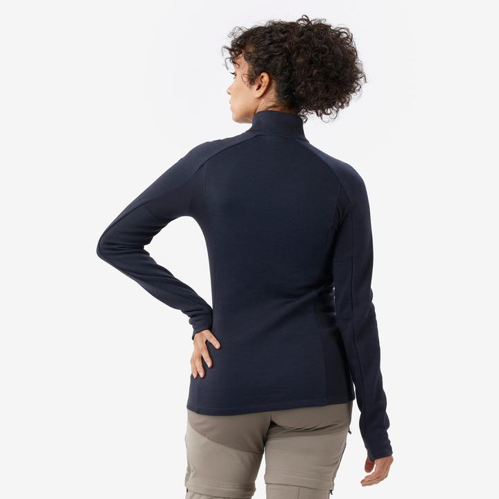 Image du produit Forclaz T-shirt manches longues en laine mérinos femme, Merino Resist bleu marine (L)