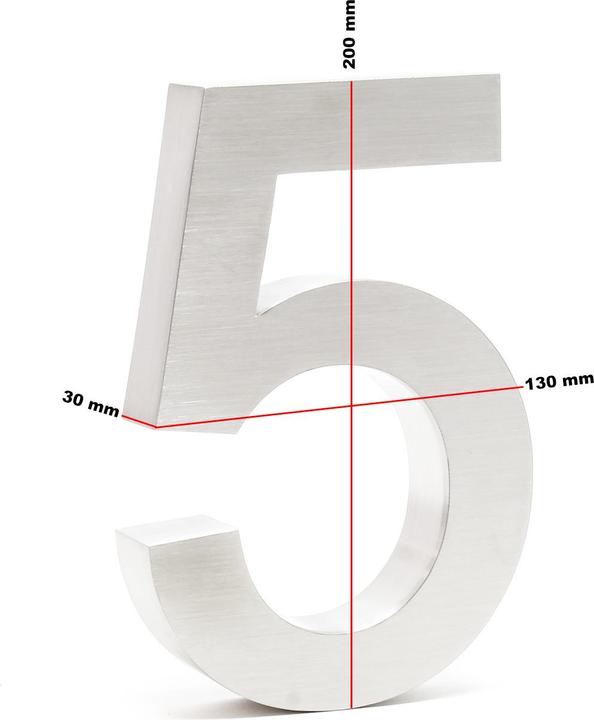 Image du produit Wiltec Plaque Numéro Maison Chiffre "5" 3D 20cm Acier inoxydable Résistant Intempéries Matériel F