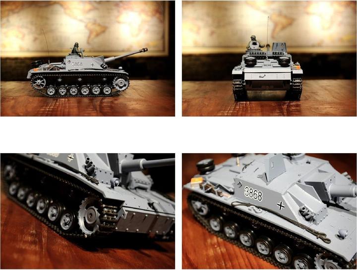 Actual product image Es-toys RC Tank "Assault Gun III" - Stug 3 Heng Long 1:16 Grey, Smoke&Sound, Metal Gearbox And 2.4Ghz (RTR Ready-to-Run)