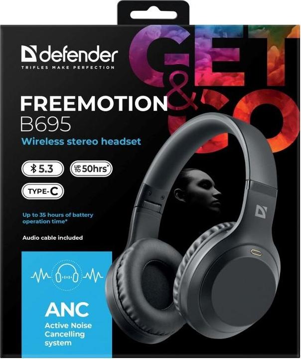 Actual product image Defender FREEMOTION B695 Headphones with Microphone Wireless Bluetooth Backlight ANC Active (Wireless)