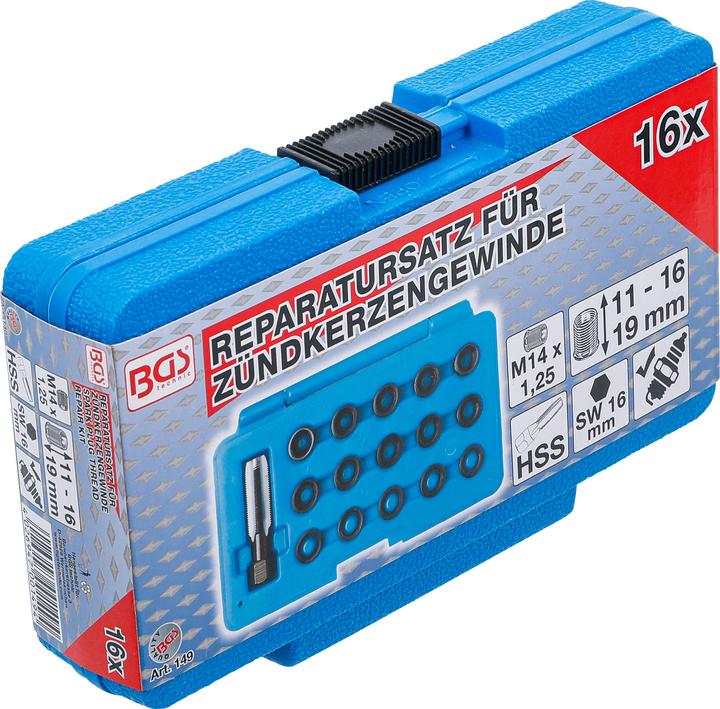 Produktbild BGS Reparatursatz für Zündkerzengewinde M14 x 1,25 mm 16-tlg.