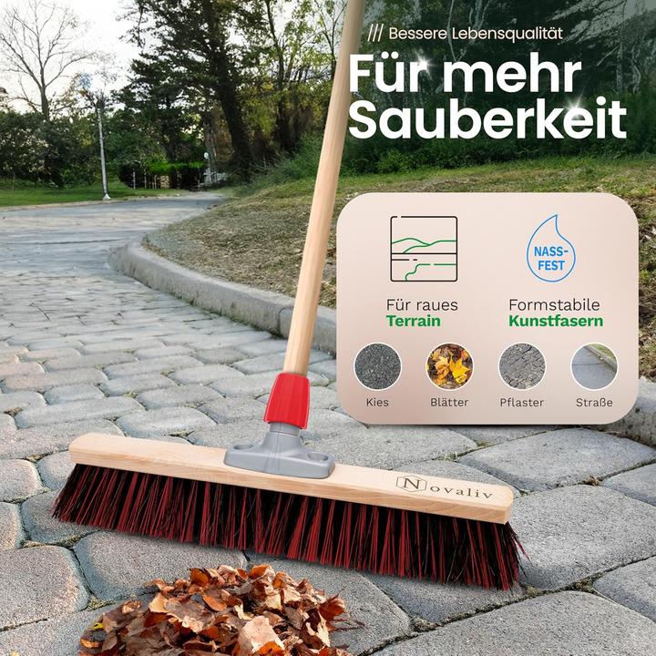 Produktbild Novaliv 2 x Besen mit Holzstiel 50 cm I Arenga-Elaston Kehrbesen Gartenbesen I Industriebesen Strassenbesen (2 Stk.)