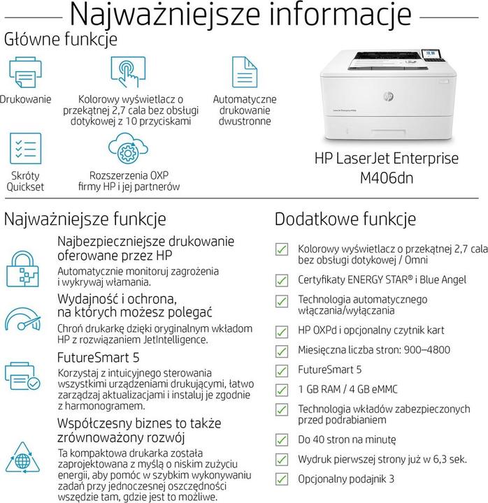 Produktbild HP LaserJet Enterprise M406dn (Laser, Schwarz-Weiss)