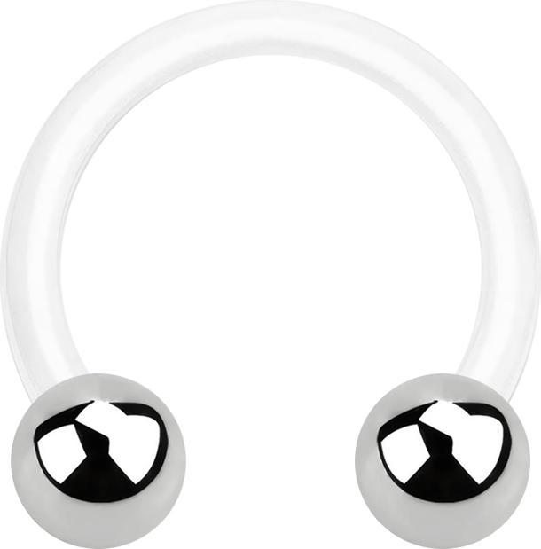 Star Piercing Micro Circular Barbell weiss mit zwei Kugeln silber (Bioflex, Chirurgenstahl 316L, ohne Messing)