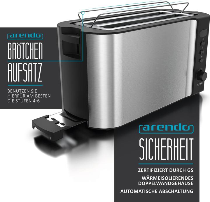 Actual product image Arendo Stainless steel toaster 4 slices long slot, double wall, bun warmer, display with remaining time