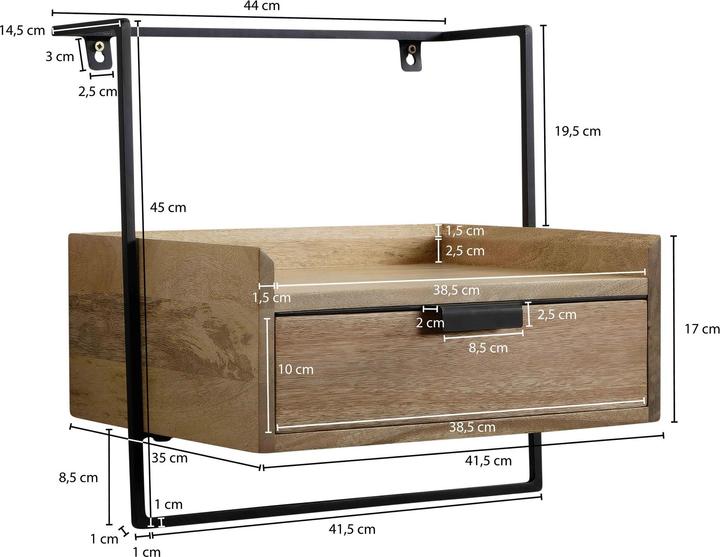 Immagine prodotto FineBuy Comodino Consolle da letto 44x45x35 cm in legno massiccio Letto a molle sospese