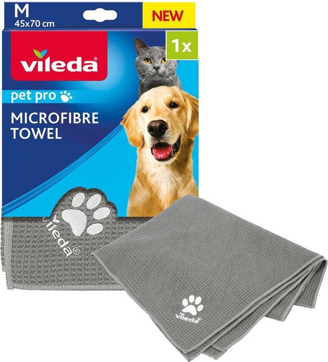 Vileda Pet Pro Microfaser-Handtuch M (grau, Gr??e M, 45 x 70cm) (Katze, Hund)