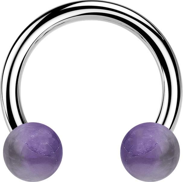 Star Piercing Micro Circular Barbell Innengewinde silber mit zwei Kugeln Amethyst Stein (ohne Messing, Chirurgenstahl 316L, Mineralisch)