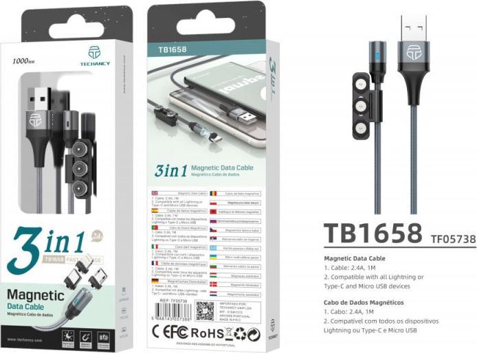 Produktbild ProPlus Magnetkabel 3 In 1 Grau (USB 3.1)