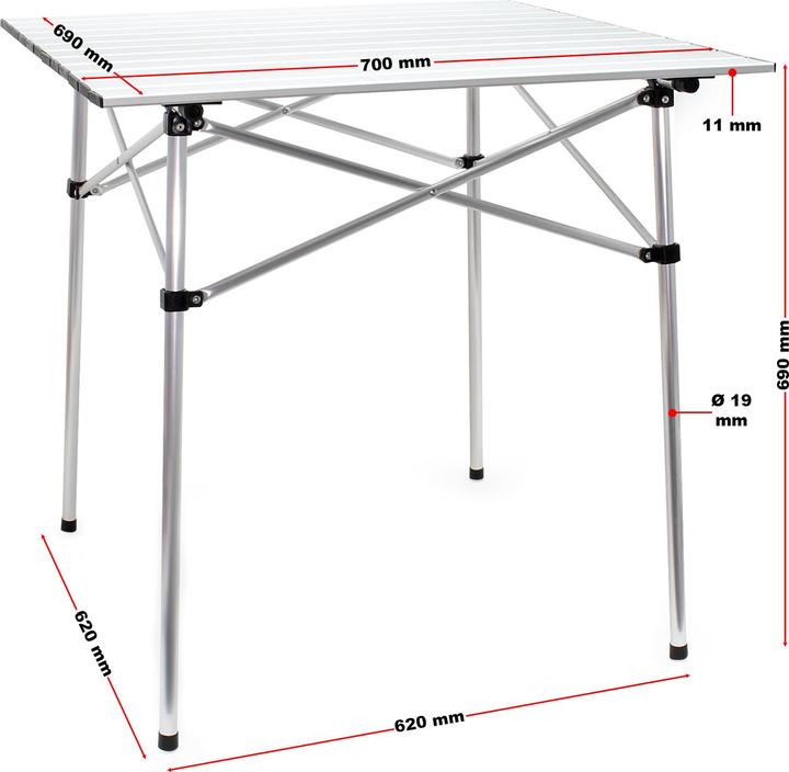 Image du produit Wiltec Table de camping en aluminium avec Dessus enroulable pliable pliant de 70x69cm et Sac de transport