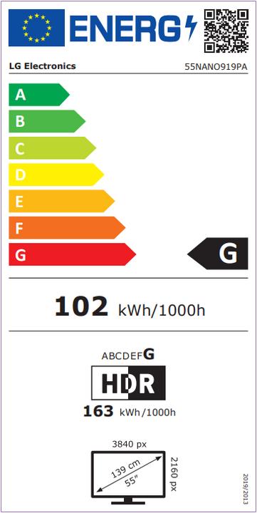 Label énergétique LG 55NANO919PA.TV LED AEU (LED, DHU)