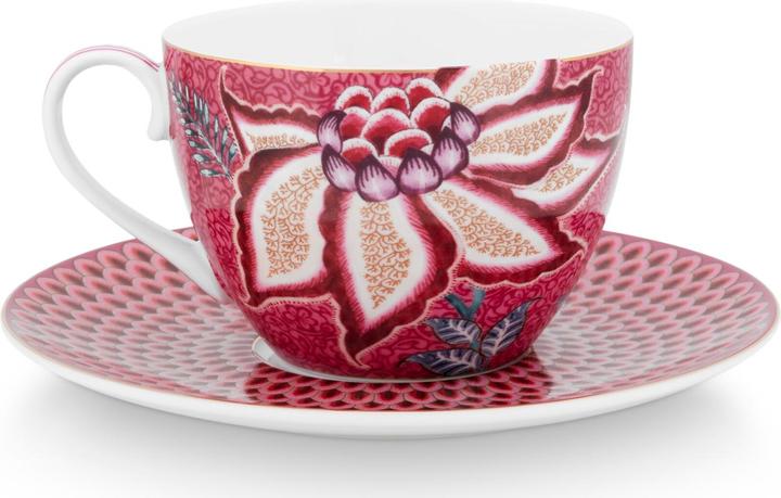Produktbild PIP Studio Flower Festival Tasse mit Untert. dark pink 280ml (280 ml, 1 x)