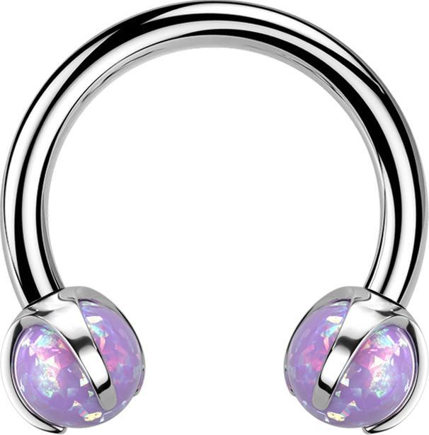 Star Piercing Micro Circular Barbell Innengewinde silber mit zwei Kugeln Opal violett gefasst (ohne Messing, Chirurgenstahl 316L)