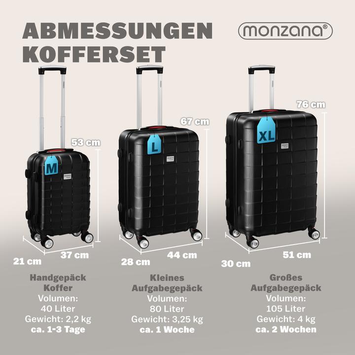 Image du produit Monzana Set di valigie M, L, XL (105 l, M (50 - 90l), L (90 - 115l), XL (à partir de 115l))