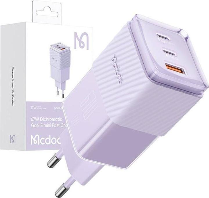 Actual product image Mcdodo GaN 67W mains charger CH-1502 2x USB-C, USB-A (purple) (67 W)