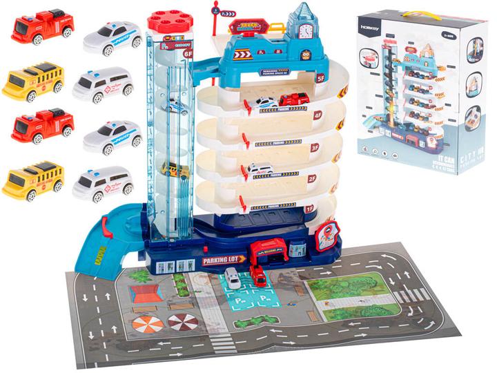 Image du produit Ikonka Parking 5 niveaux ascenseur électrique + tapis + 8 voitures