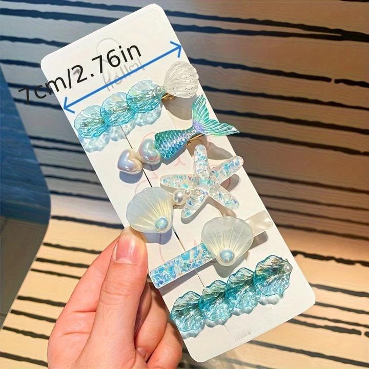 Produktbild Activity Board 5pcs Niedliche Meerjungfrau & Seestern Haarspange Set - Harz Tier-Designs, perfekt für (5 Stk.)