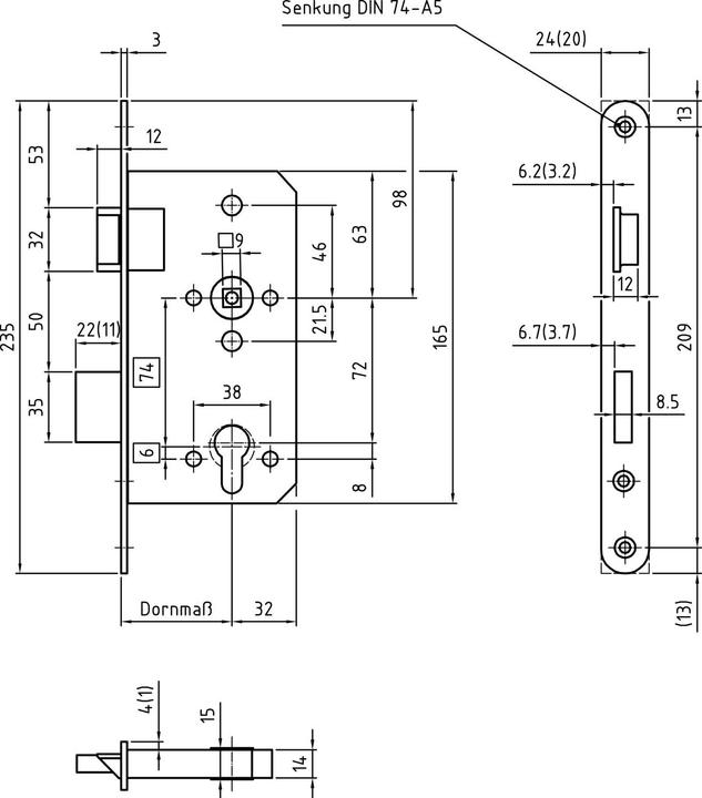 Produktbild BMH Fluchttürschloss 1028, PZ 72, 1-flg. Funk. B/EN 179, links,DM65/20,Edelstahl