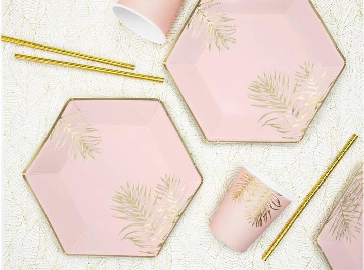 Image du produit Partydeco Assiettes en carton rose avec feuilles dorées (6 pièces) (6 x)