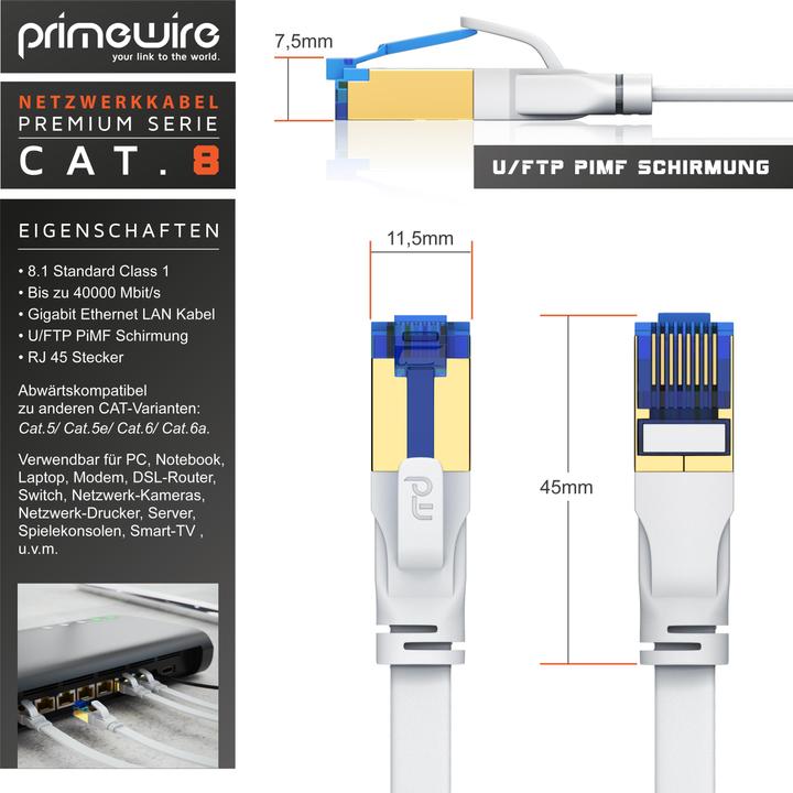 Produktbild Primewire CAT 8.1 Netzwerkkabel Flach - LAN Patchkabel Datenkabel - Flachbandkabel Verlegekabel - Cat 6 Cat 7 (U/FTP, CAT8.1, 0.25 m)