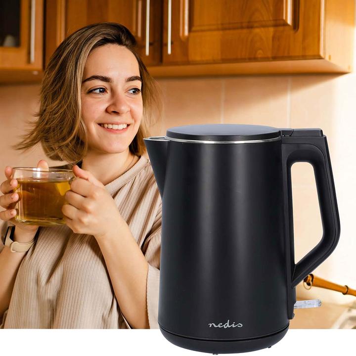 Immagine prodotto Nedis Bollitore | 1,5 l | Plastica | Nero | Ruotabile a 360 gradi | Elemento riscaldante a scomparsa | (1.50 l)