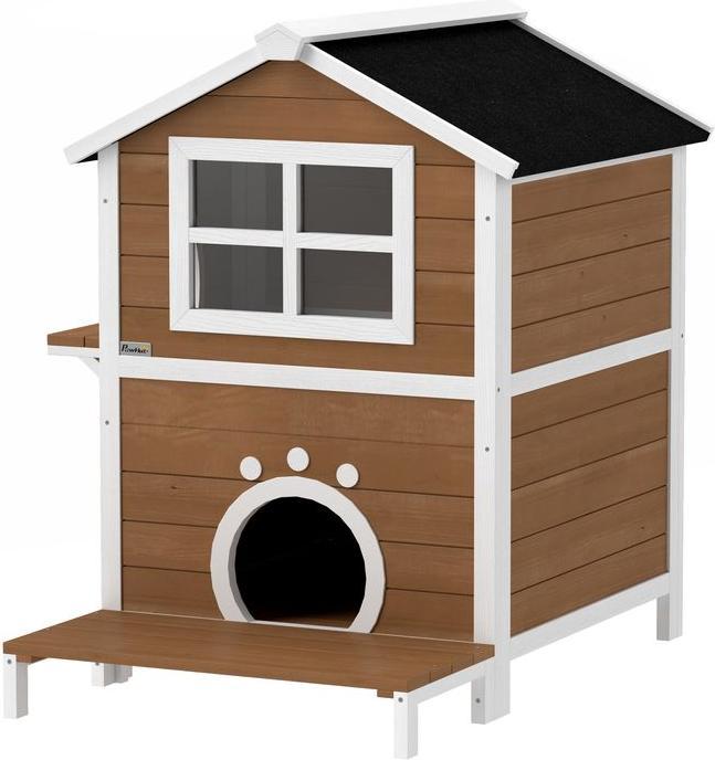 Image du produit Swisshandel24 Katzenhaus aus Holz Katzenhöhle mit Fenster, Balkon für Indoor, Outdoor Braun (Chat)