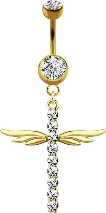 Immagine prodotto Star Piercing Banana placcata oro 14k con ciondolo a forma di croce con ali e cristalli (Acciaio chirurgico 316L, Ottone)