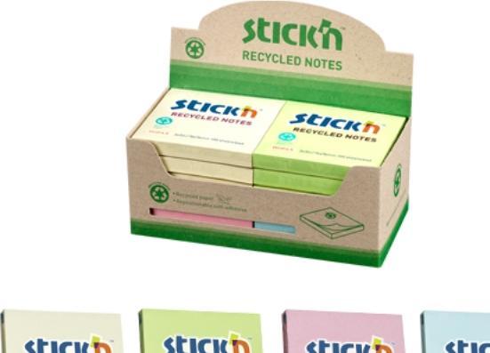 Immagine prodotto B.N.T. Notes Stick'N Recycled 4 colori diversi 76x76mm 100 fogli 12 pezzi - (12 blocchetti per confezione)