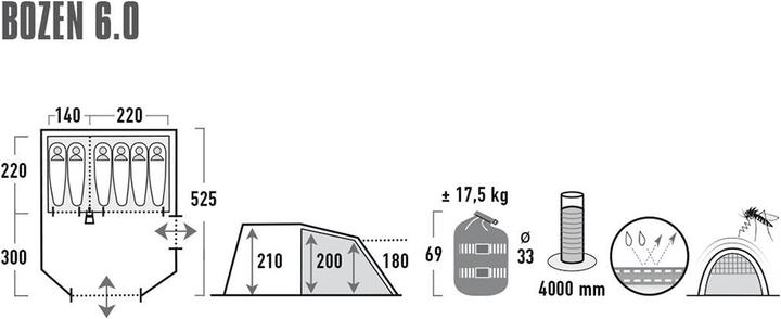 Actual product image High Peak Tent Bolzano 6.0 (Tunnel tent, 17.50 kg, 6 persons)