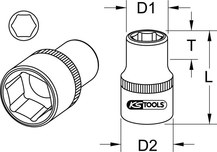 Produktbild KS Tools 1" Sechskant-Stecknuss kurz (100 mm)