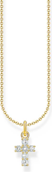 Thomas Sabo Kette mit weissem Kreuz-Anhänger vergoldet (750 Gelbgold Vergoldung, 925 Sterlingsilber, 38 - 45 cm)