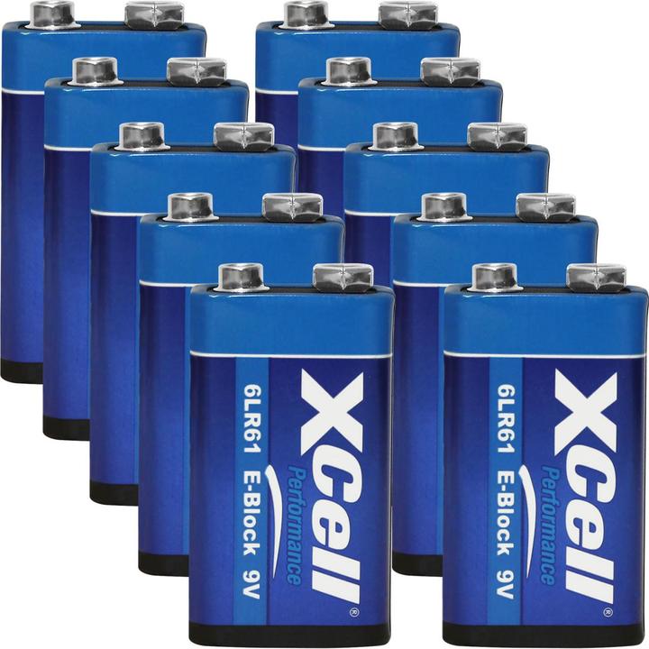 Produktbild XCell 10er-Set Batterie 9V-Block, 6LR61, Performance Alkaline, 9V (10 Stk., 9V Block)