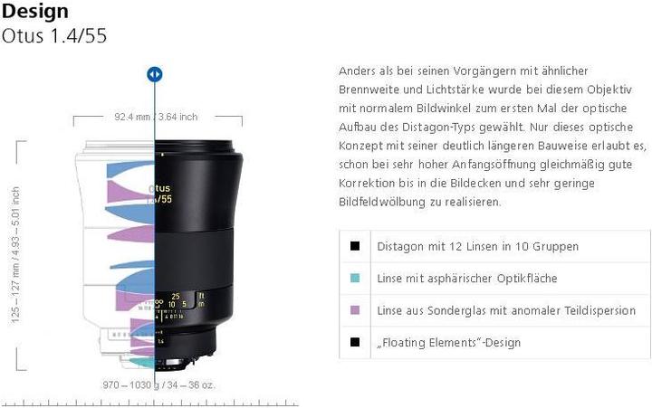 Image du produit Zeiss Objectif Otus T 55mm, f/1.4, Canon (Canon EF, Plein format)