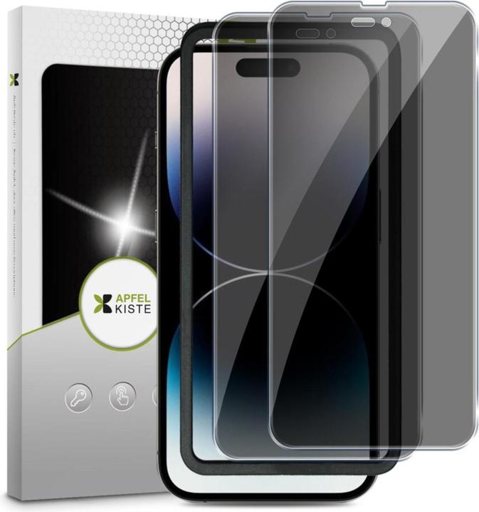 Produktbild Apfelkiste - Privacy Panzer Glas Displayschutzfolie mit Montagerahmen (2er Set) (2 Stück, Apple iPhone 14 Pro Max)