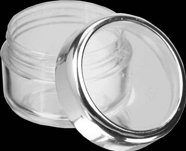 Kosmetik-Dose, Kunststoff, Silber/Glashell für 6 ml, Ø 2,9 cm, Höhe: 2 cm