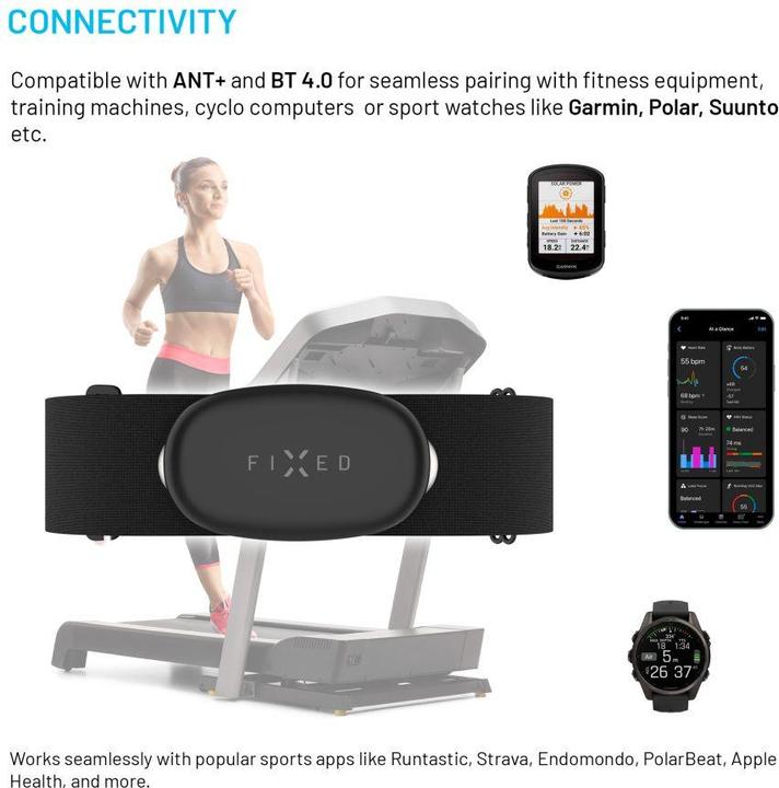 Image du produit Fixed Sangle thoracique cardio-fréquencemètre Pulse Dual, mesure HR+HRV, noir