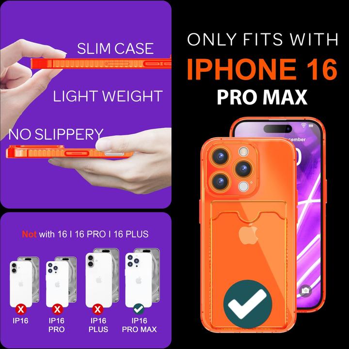 Produktbild Nalia Klar Transparente Neon Silikon Hülle Kartenhalter (Apple iPhone 16 Pro Max)