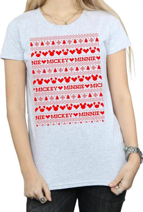 Actual product image Disney Womens/Ladies Mickey And Minnie Christmas Fair Isle Cotton T-Shirt (M)