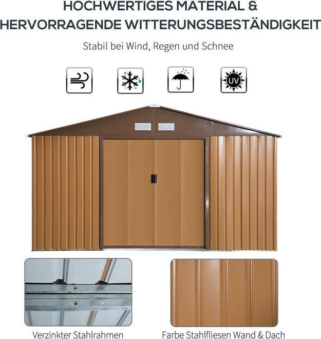Immagine prodotto Swisshandel24 Casetta da giardino con piastra di base Casetta da giardino Casetta da giardino in metallo Marrone