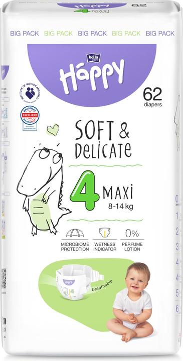 Actual product image happy Baby Maxi 4 8-14kg nappies, 62 pieces (Size 4, 186 Piece)