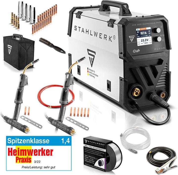 Produktbild Stahlwerk Schweissgerät MIG MAG 200 Doppelpuls Pro vollsynergisches mit Zubehör
